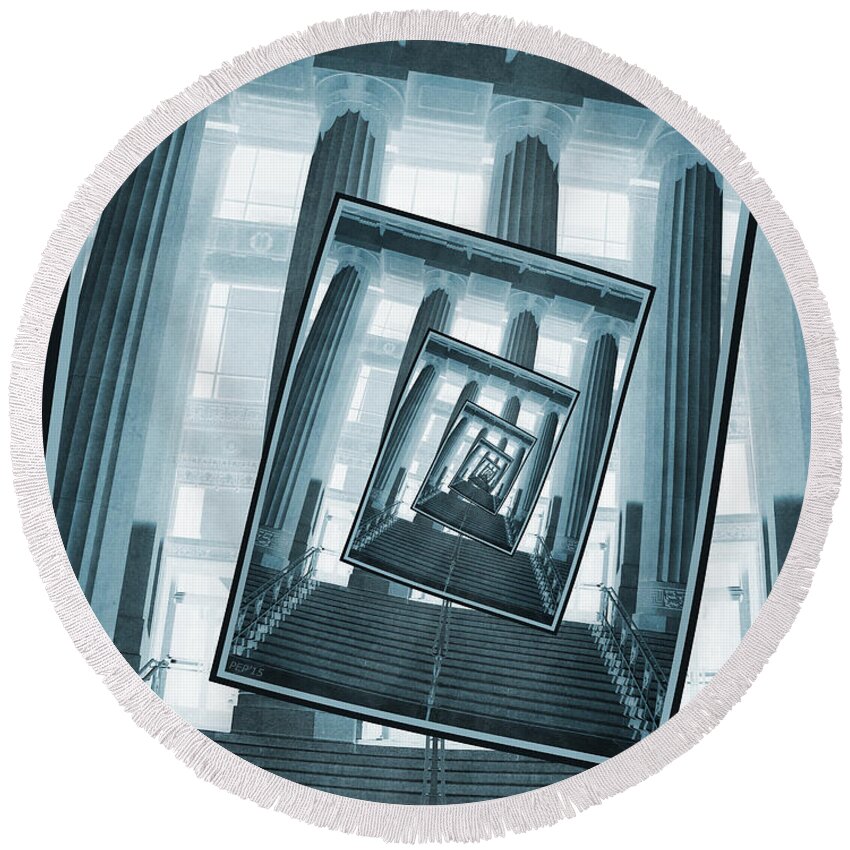 Photography Round Beach Towel featuring the photograph Stairs And Pillars by Phil Perkins