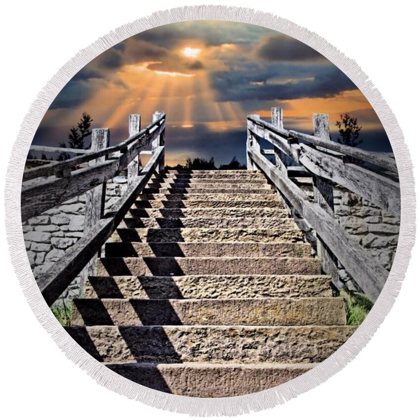 Paradise Round Beach Towel featuring the photograph Stairway To Paradise by DJ Florek