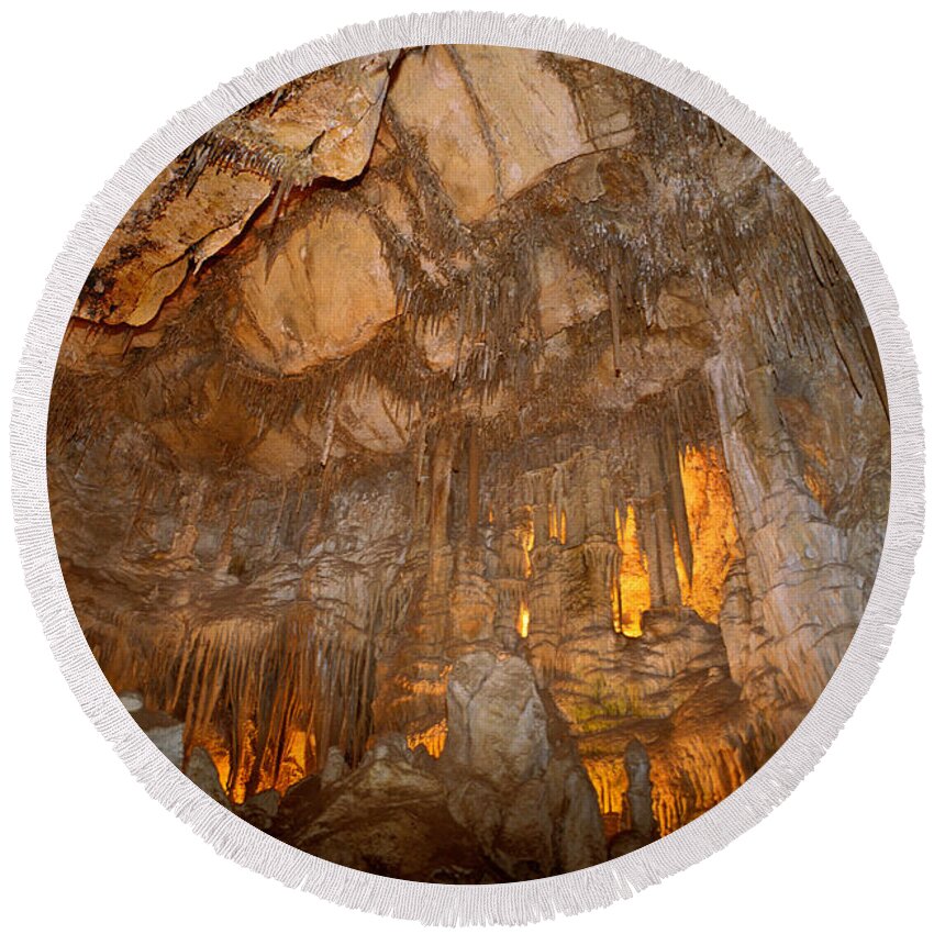 Geology Round Beach Towel featuring the photograph Stalactites In Lehman Cave, Great Basin by Ron Sanford