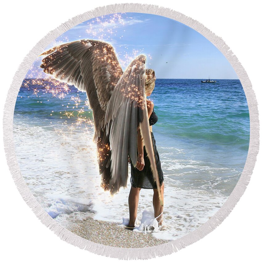 Angel Round Beach Towel featuring the photograph Stand Your Ground by Acropolis De Versailles