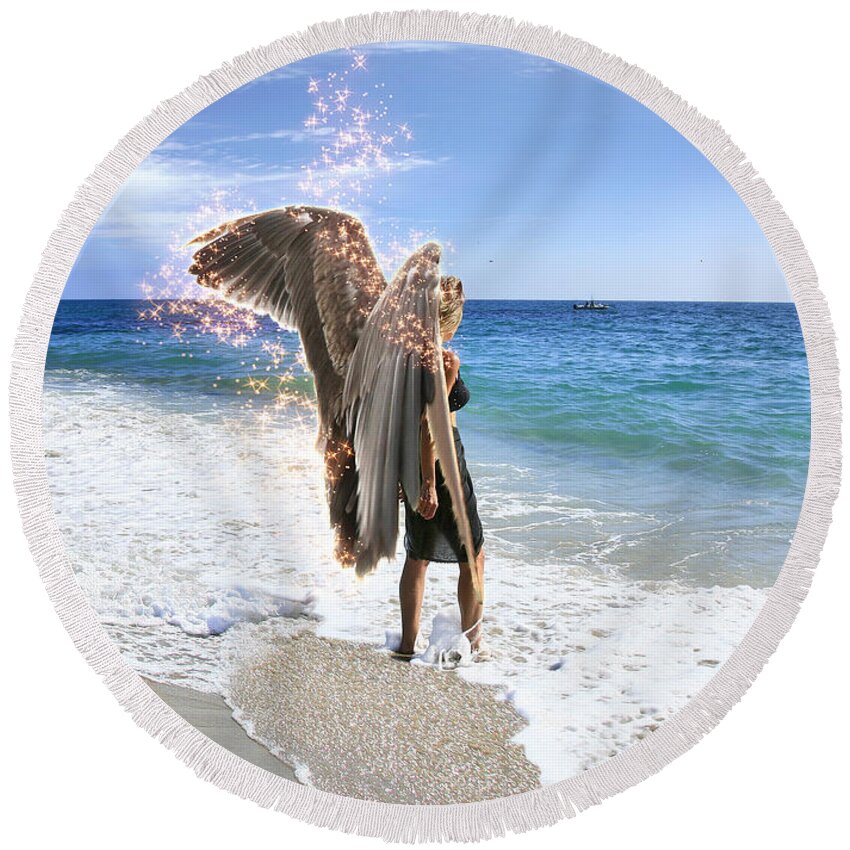 Angel Round Beach Towel featuring the photograph Stand Your Ground I Am With You by Acropolis De Versailles