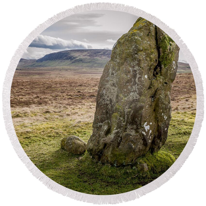 Standing Stone Round Beach Towel featuring the photograph Standing Stone by Nigel R Bell