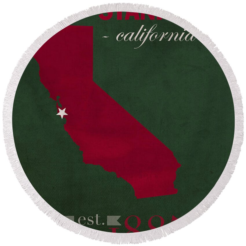 Stanford University Round Beach Towel featuring the mixed media Stanford University Cardinal Stanford California College Town State Map Poster Series No 100 by Design Turnpike