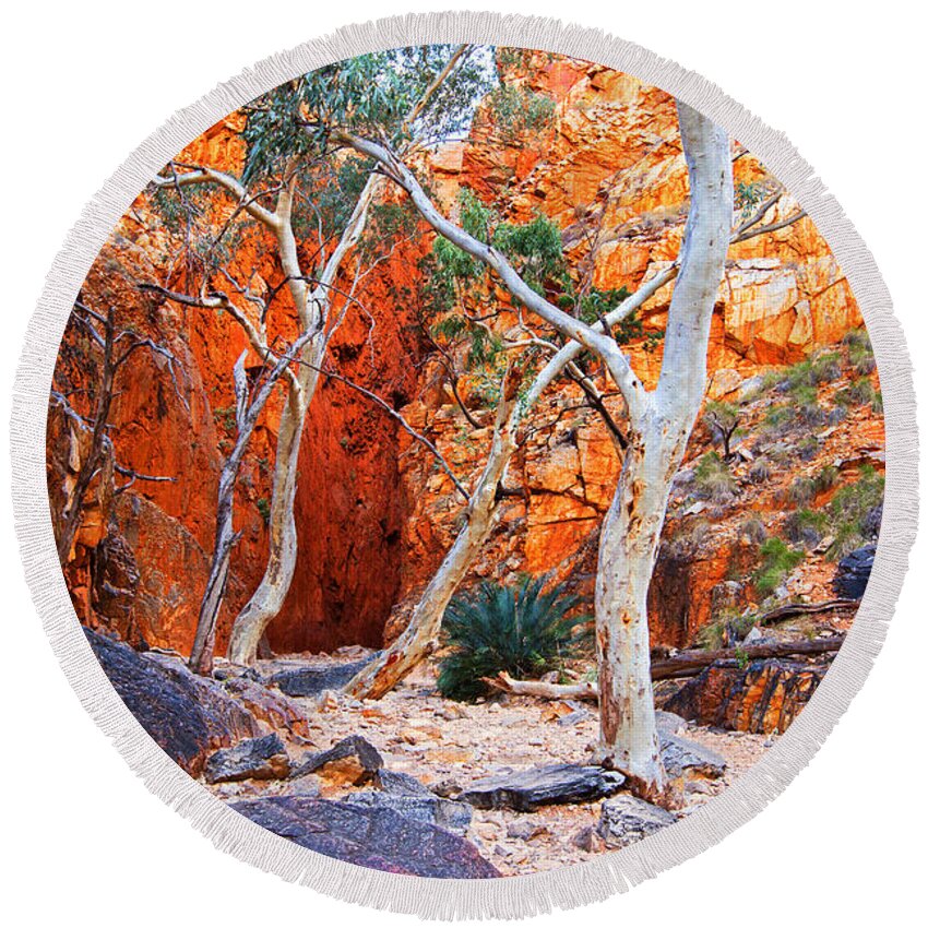 Stanley Chasm Outback Central Australia Landscape Northern Territory Australian West Mcdonnell Ranges Round Beach Towel featuring the photograph Stanley Chasm by Bill Robinson