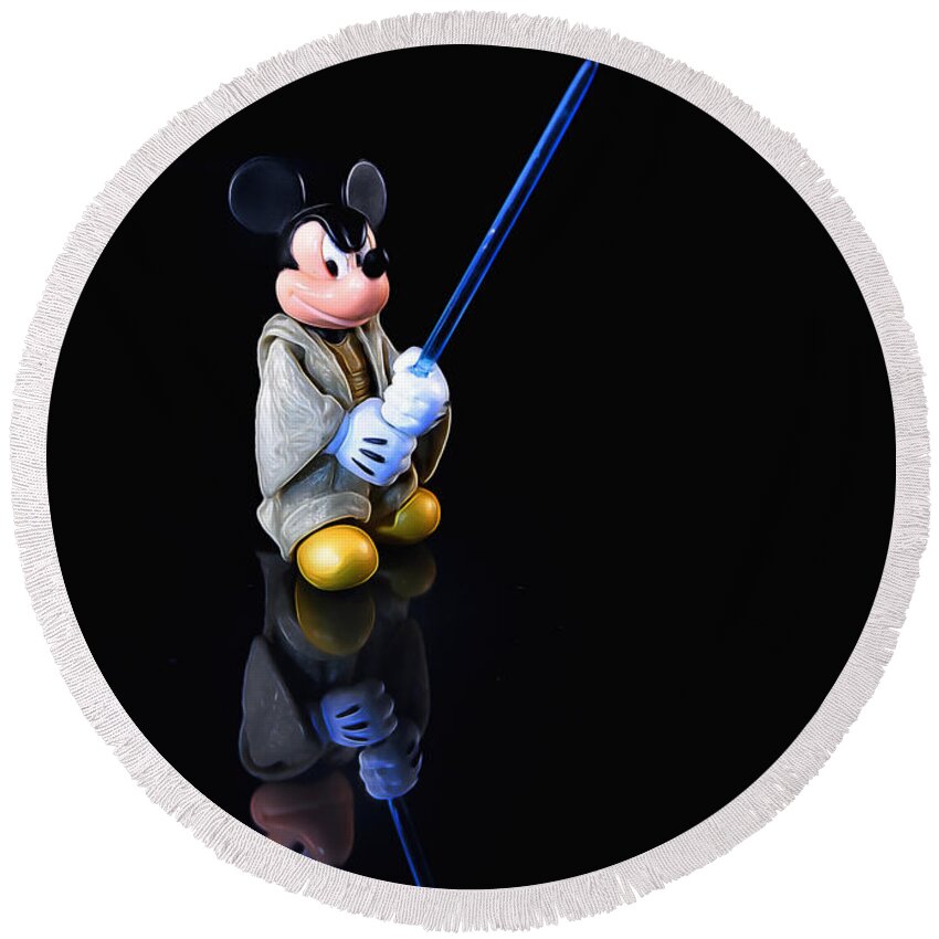 Toy Round Beach Towel featuring the photograph Star Wars Mickey Mouse by Bill and Linda Tiepelman