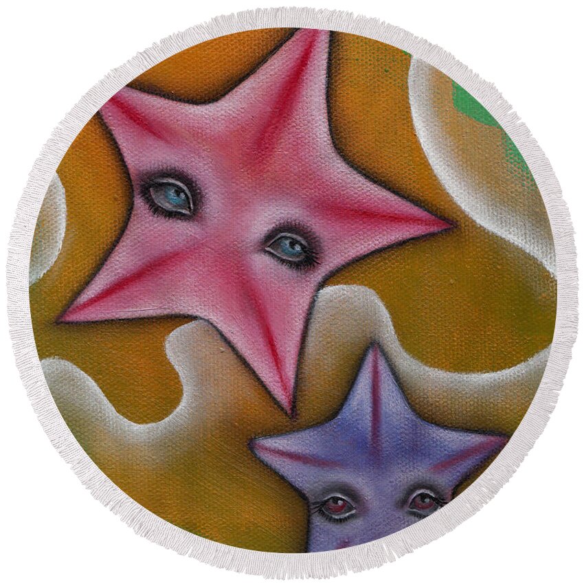 Starfish Round Beach Towel featuring the painting StarFish by Abril Andrade
