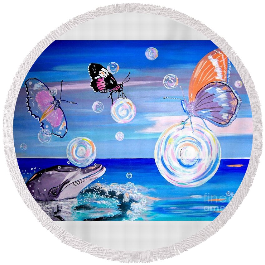Ocean Round Beach Towel featuring the painting Stay and Play by Phyllis Kaltenbach