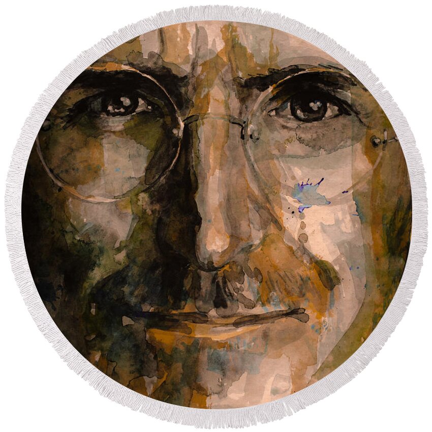 Steve Jobs Round Beach Towel featuring the painting Steve... by Laur Iduc