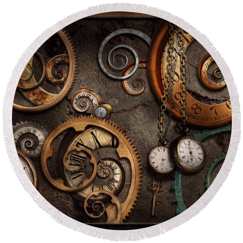 Steampunk Round Beach Towel featuring the photograph Steampunk - Abstract - Time is complicated by Mike Savad
