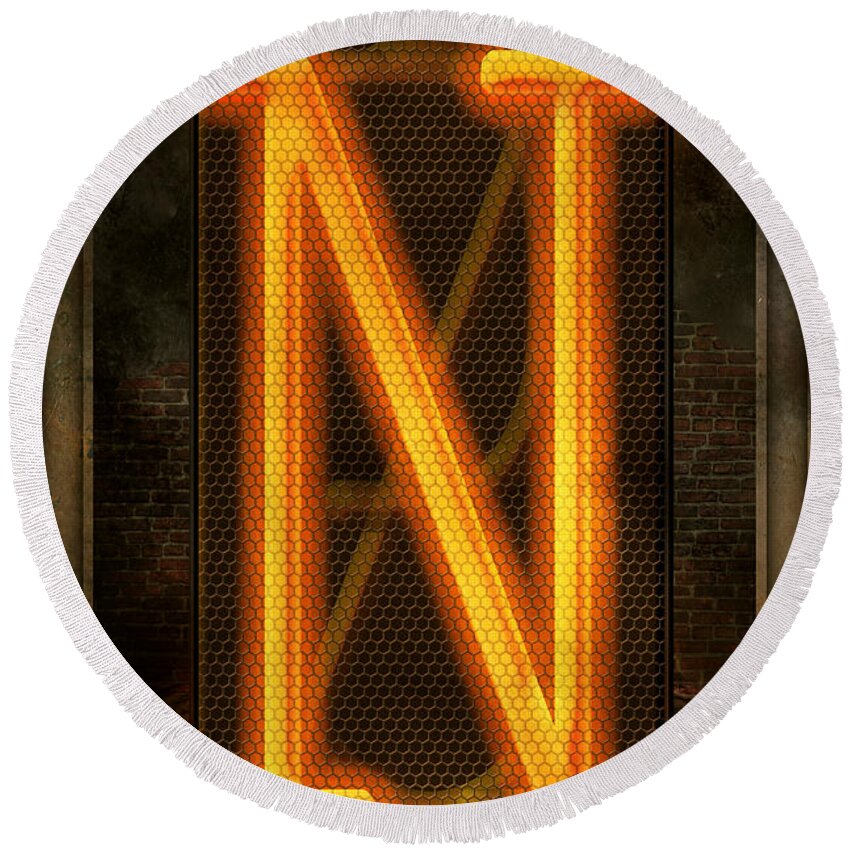 Self Round Beach Towel featuring the photograph Steampunk - Alphabet - N is for Nixie Tube by Mike Savad
