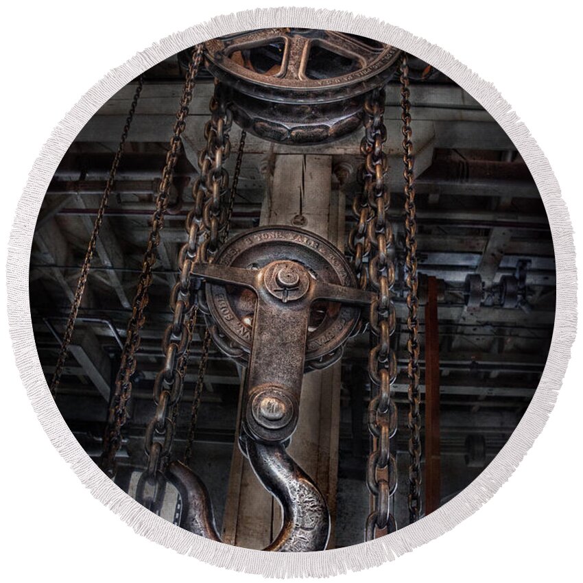 Hdr Round Beach Towel featuring the photograph Steampunk - Industrial Strength by Mike Savad