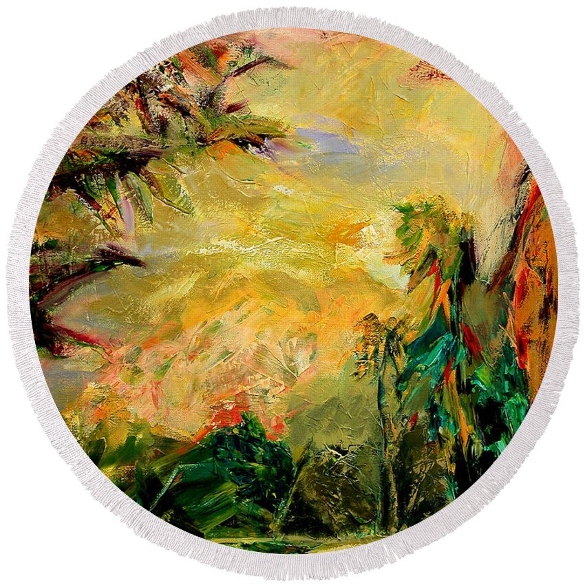 Tropical Paintings Round Beach Towel featuring the painting Steamy Cove by Julianne Felton