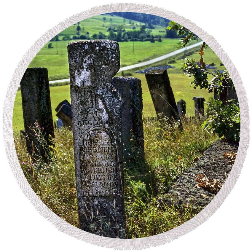 Stecci Round Beach Towel featuring the photograph Stecci. Medieval Tombstones. Serbia by Juan Carlos Ferro Duque