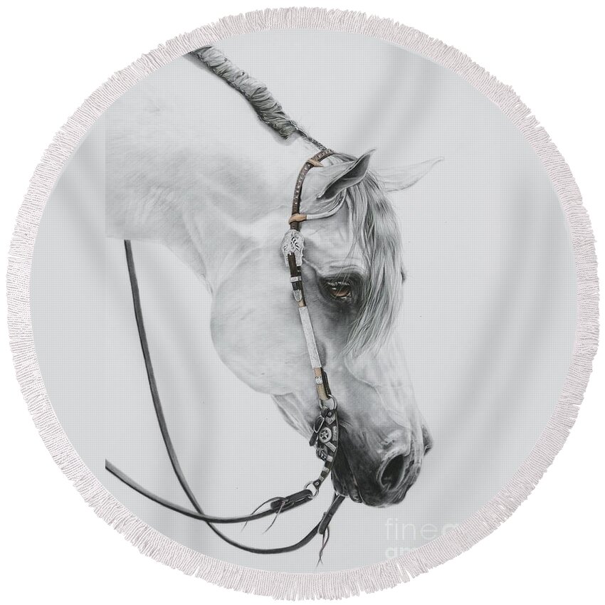 Grey Horse Round Beach Towel featuring the pastel Sterling by Joni Beinborn