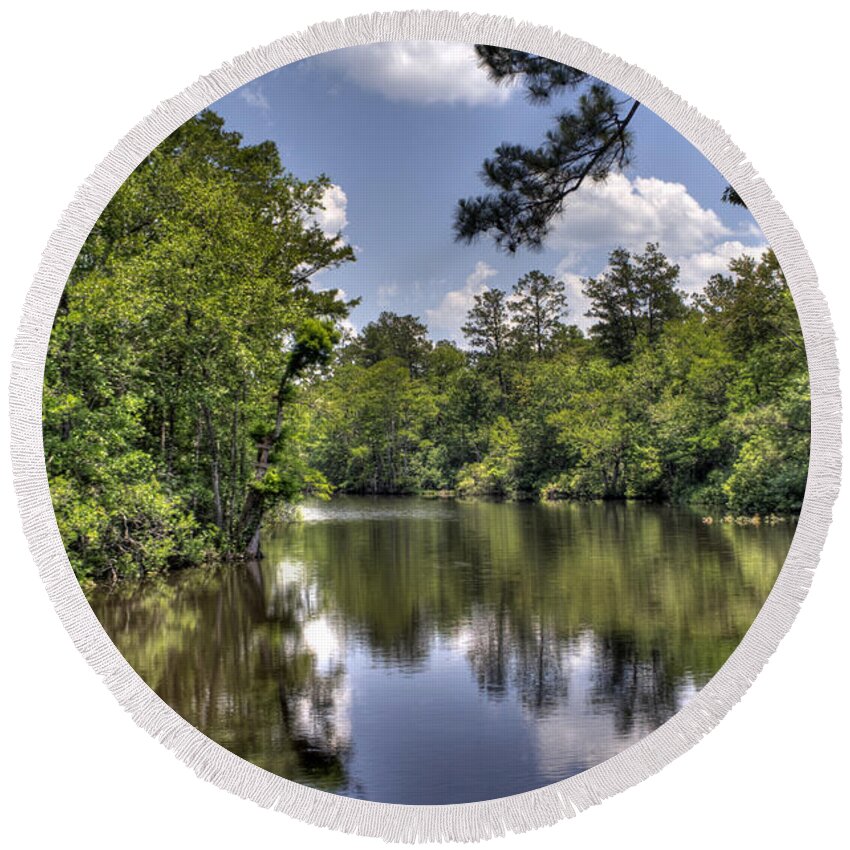 River Round Beach Towel featuring the photograph Still Waters by David Troxel