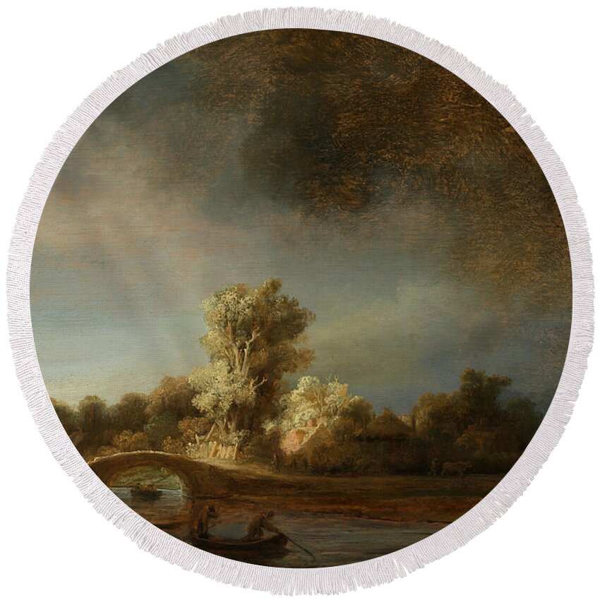 Stone Bridge Round Beach Towel featuring the painting Stone Bridge by Rembrandt