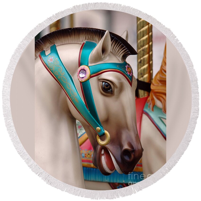 Merry Go Round Round Beach Towel featuring the photograph Stone pony by Sami Martin