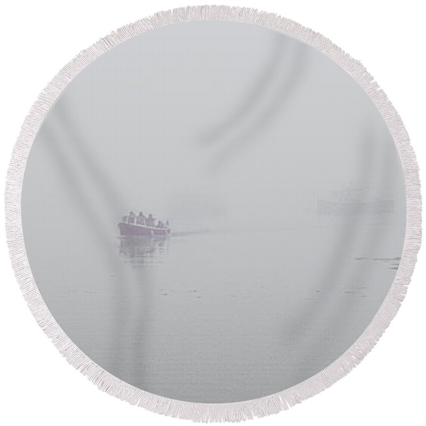 Fog Round Beach Towel featuring the photograph Stonington Maine Morning Fog by Marty Saccone