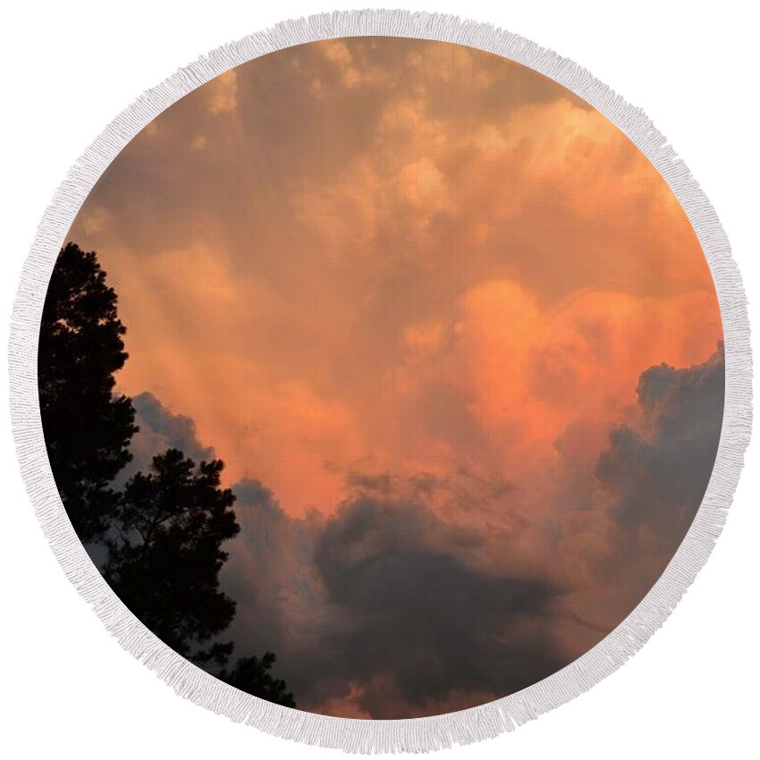 Cloud Round Beach Towel featuring the photograph Storm At Sundown by Deena Stoddard