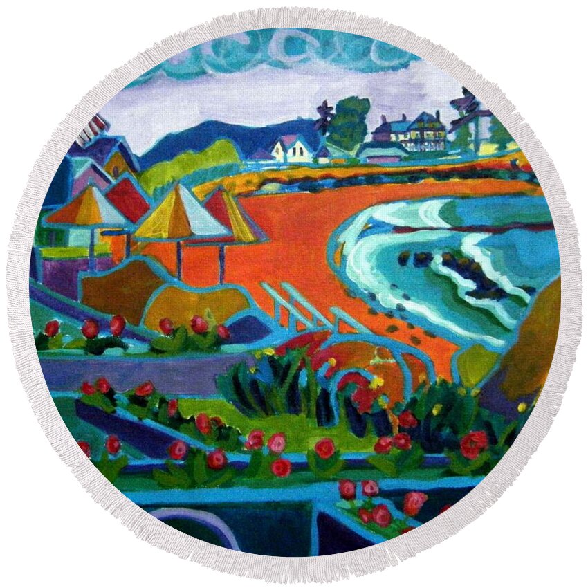 Landscape Round Beach Towel featuring the painting Storm Brewing Hampton NH by Debra Bretton Robinson