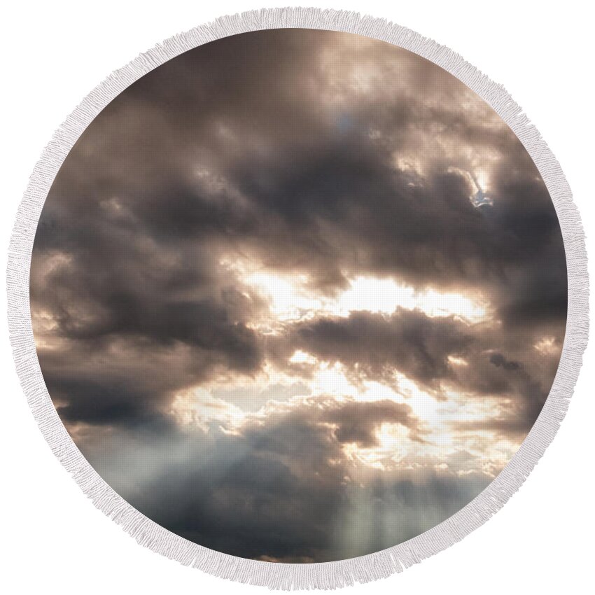 Calm Round Beach Towel featuring the photograph Storm Rays by Lars Lentz