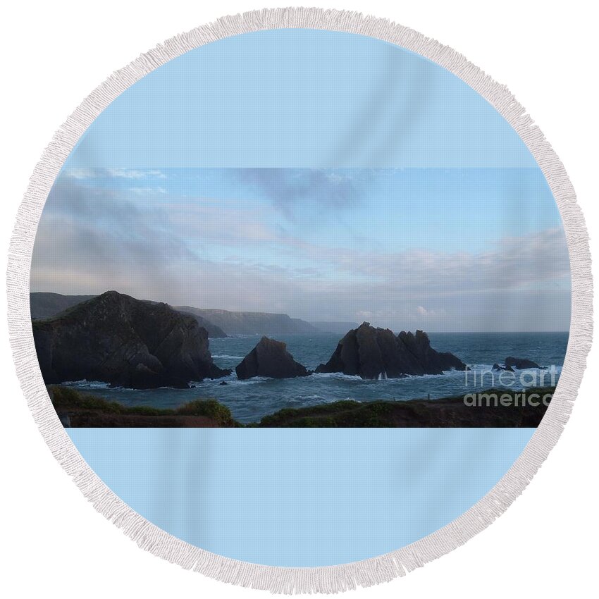 Stormy Hartland Quay Round Beach Towel featuring the photograph Hartland Quay Storm by Richard Brookes