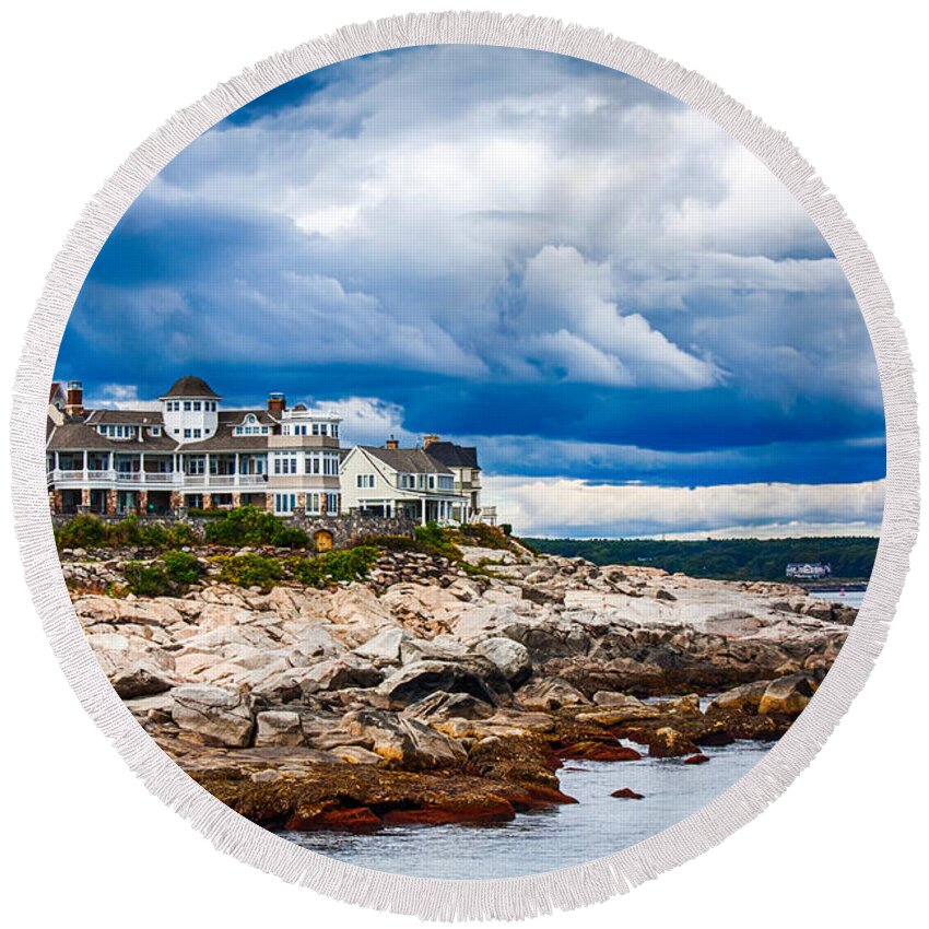 Fred Larson Round Beach Towel featuring the photograph Stormy Maine Coast by Fred Larson