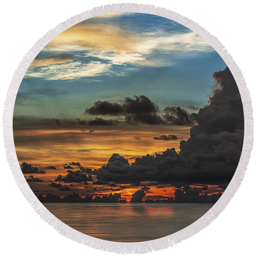 Atlantic Round Beach Towel featuring the photograph Stormy Sunset by Maria Coulson