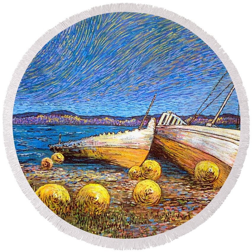 Stranded Round Beach Towel featuring the painting Stranded - Bar Road by Michael Graham