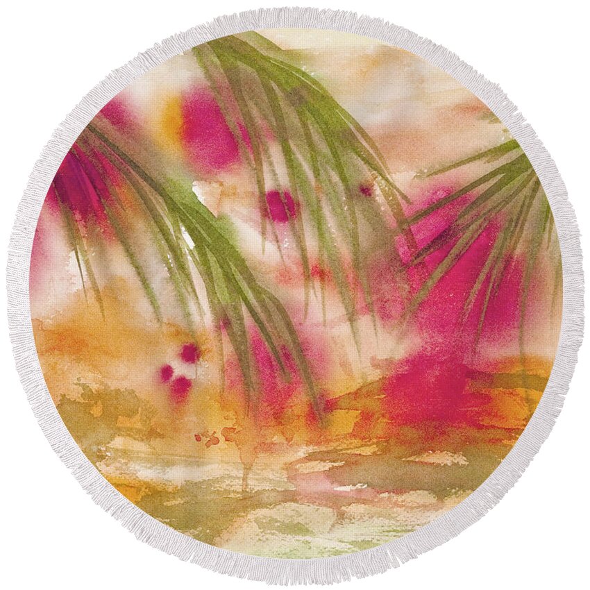 Abstract Round Beach Towel featuring the painting Strawberry Moon by Darice Machel McGuire