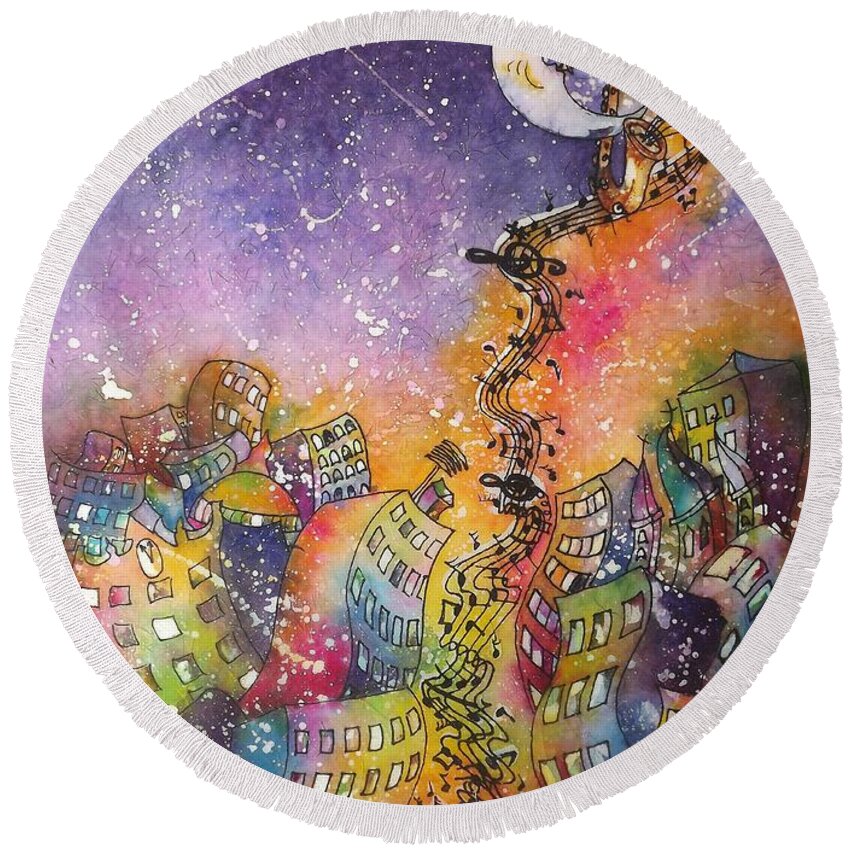  Magical Round Beach Towel featuring the painting Street Dance by Carol Losinski Naylor