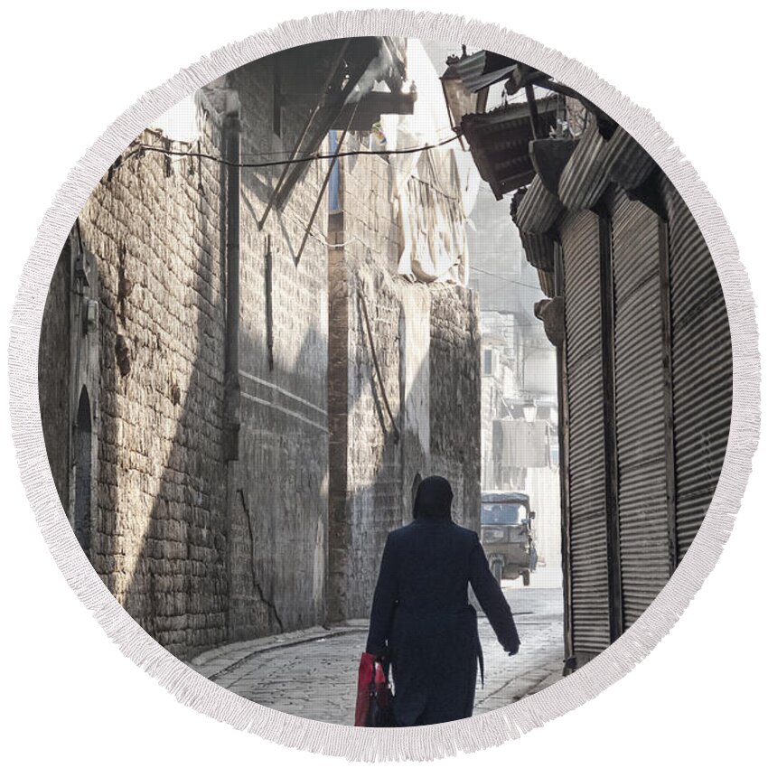 Aleppo Round Beach Towel featuring the photograph Street In Aleppo Syria by JM Travel Photography