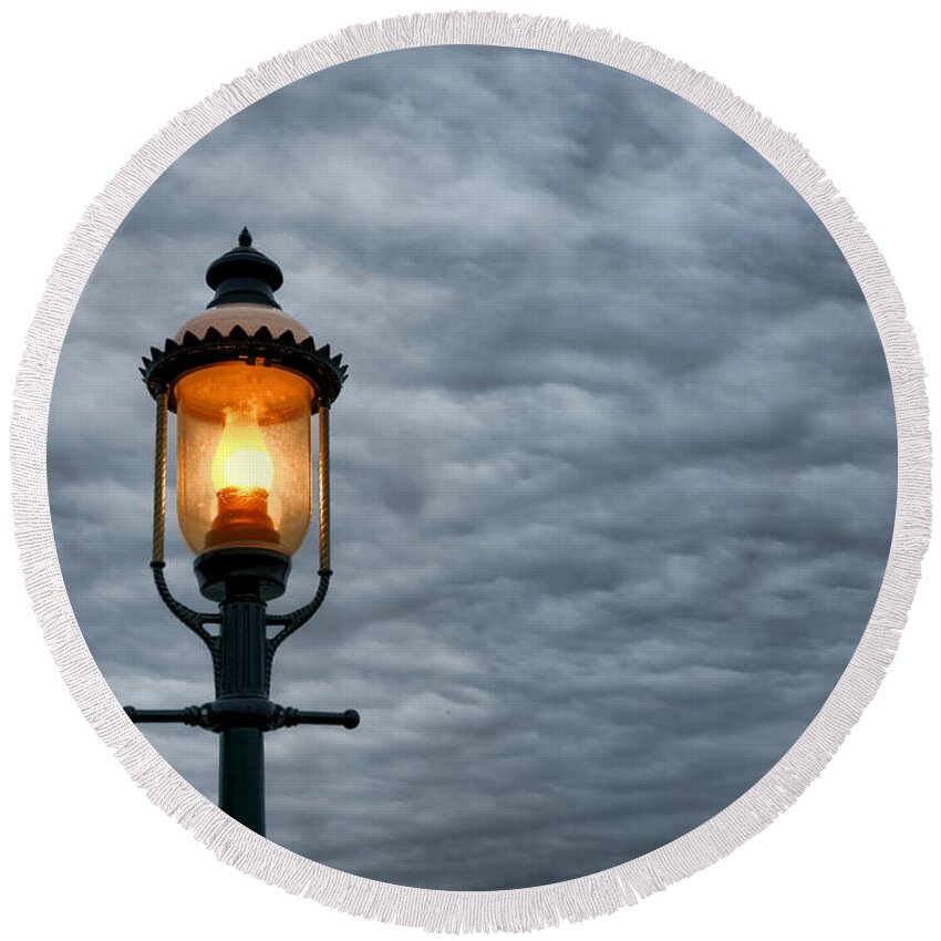 Streetlight Round Beach Towel featuring the photograph Streetlight by Olivier Le Queinec