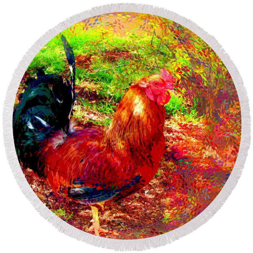 Rooster Round Beach Towel featuring the photograph Strutting In Living Color by Joyce Dickens