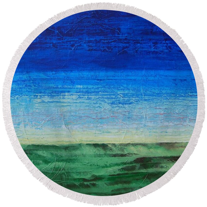 Blue Round Beach Towel featuring the painting Study of Earth and Sky by Linda Bailey