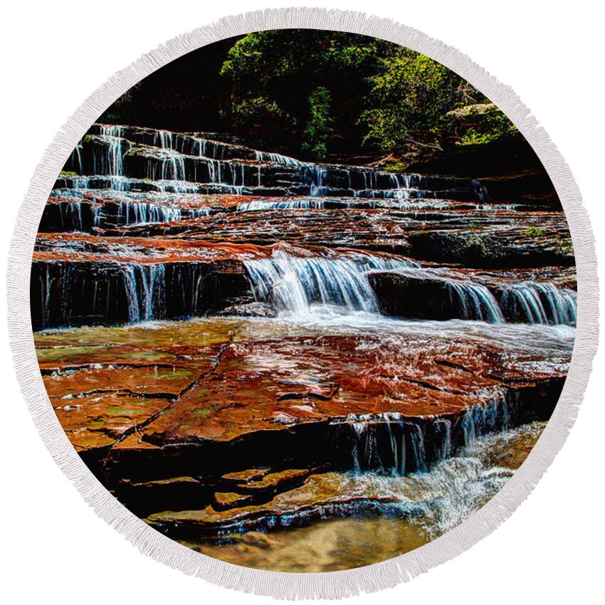 Waterfall Round Beach Towel featuring the photograph Subway Falls by Chad Dutson
