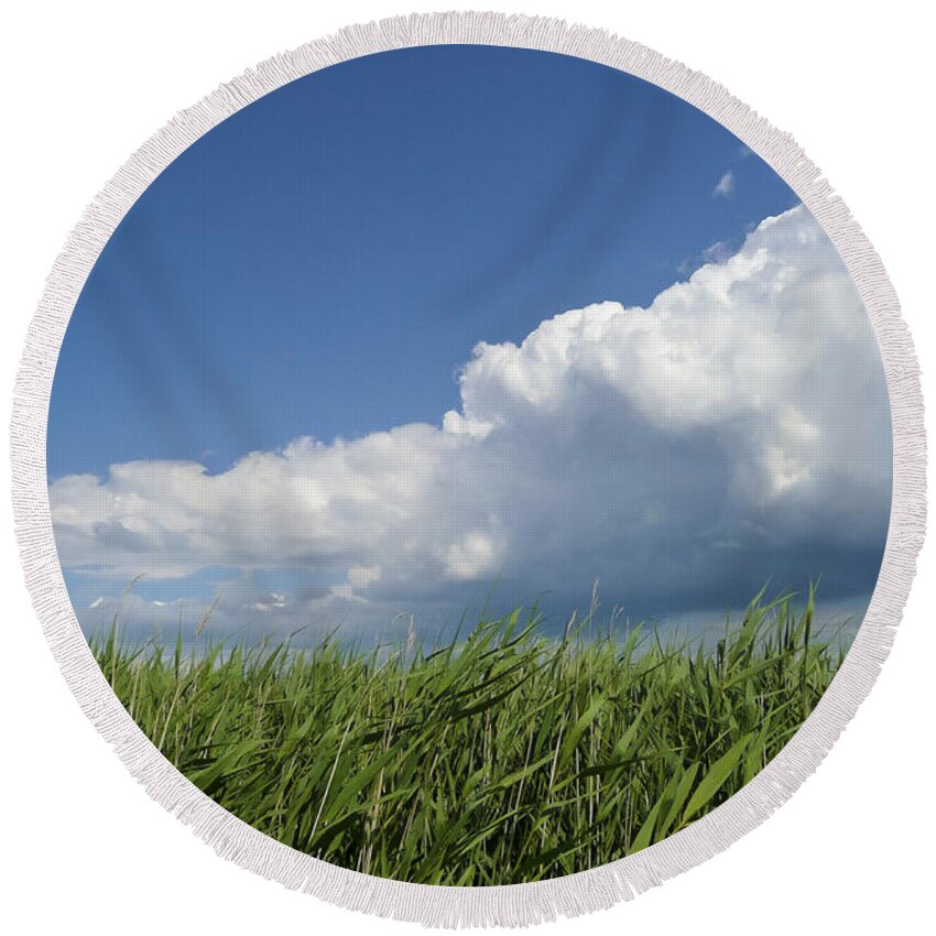 Aldeburgh Round Beach Towel featuring the photograph Suffolk skies by Jenny Setchell