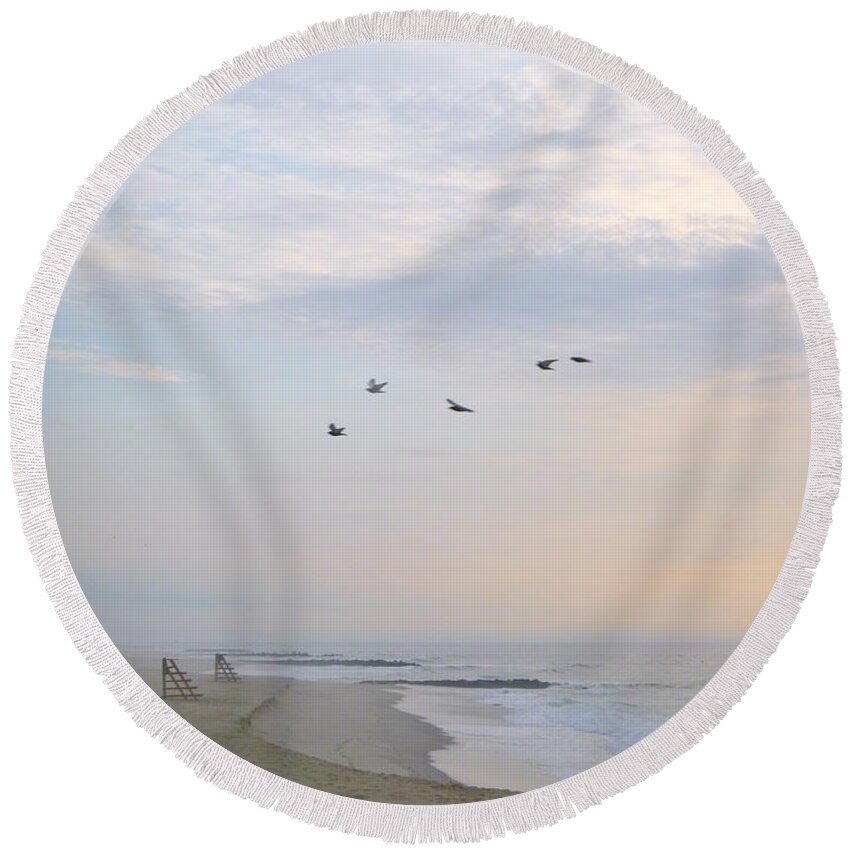 Sunrise Round Beach Towel featuring the photograph Summer clouds by Ellen Paull