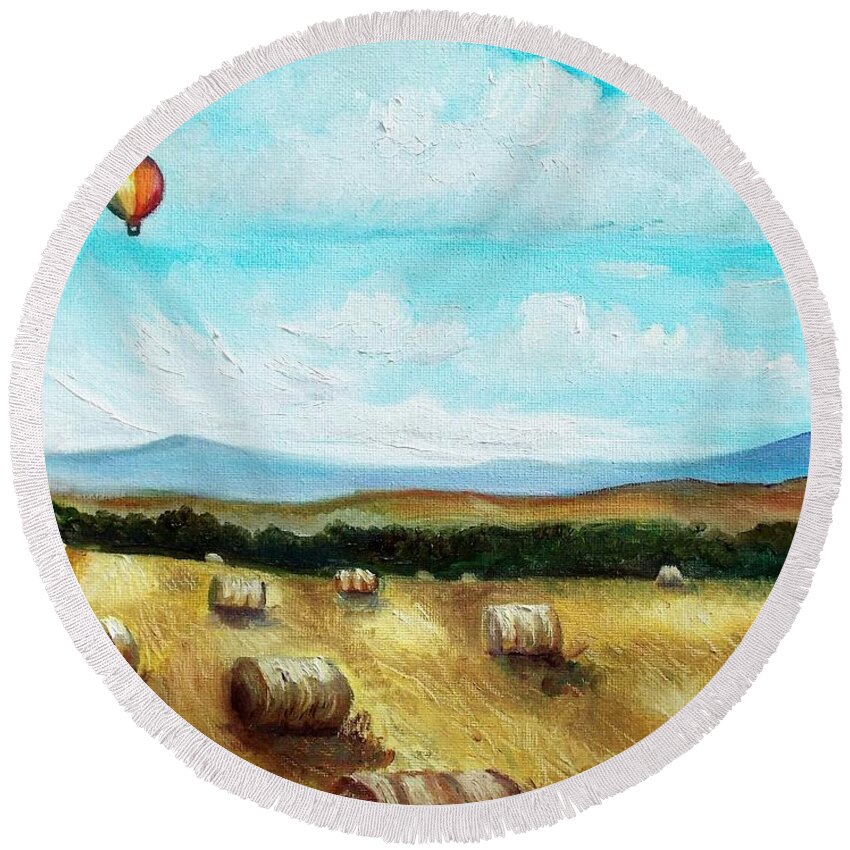 Landscape Round Beach Towel featuring the painting Summer Flight 3 by Shana Rowe Jackson