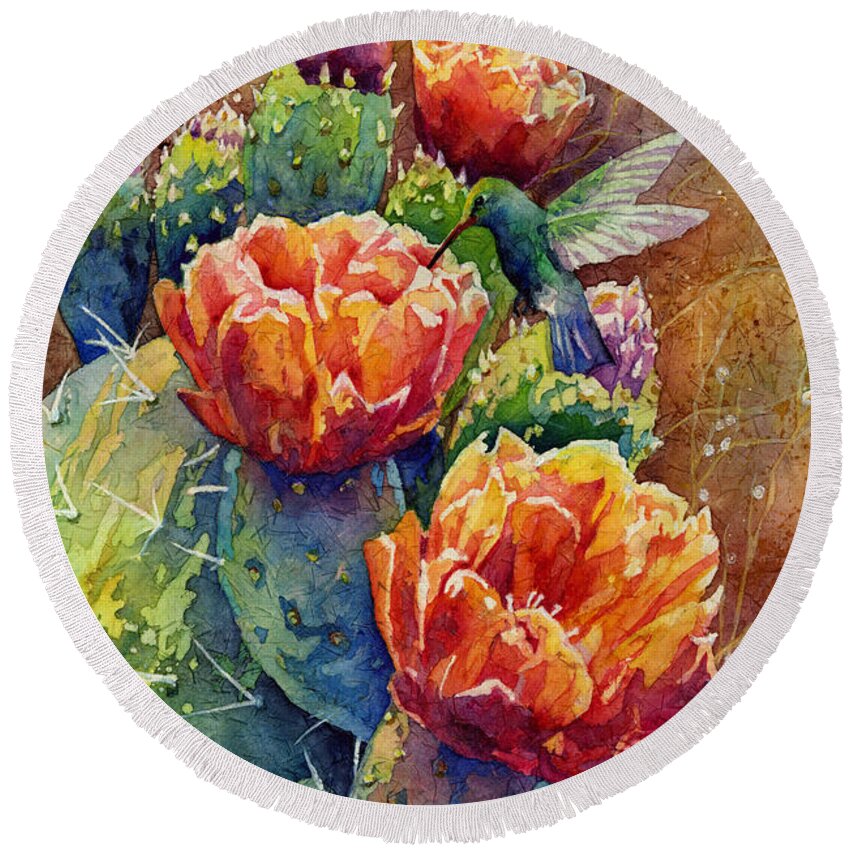 Cactus Round Beach Towel featuring the painting Summer Hummer by Hailey E Herrera