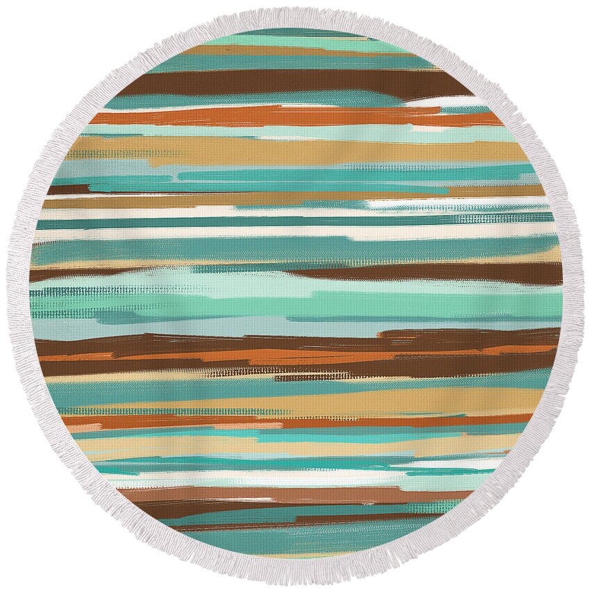 Turquoise Round Beach Towel featuring the painting Summer Shades by Lourry Legarde