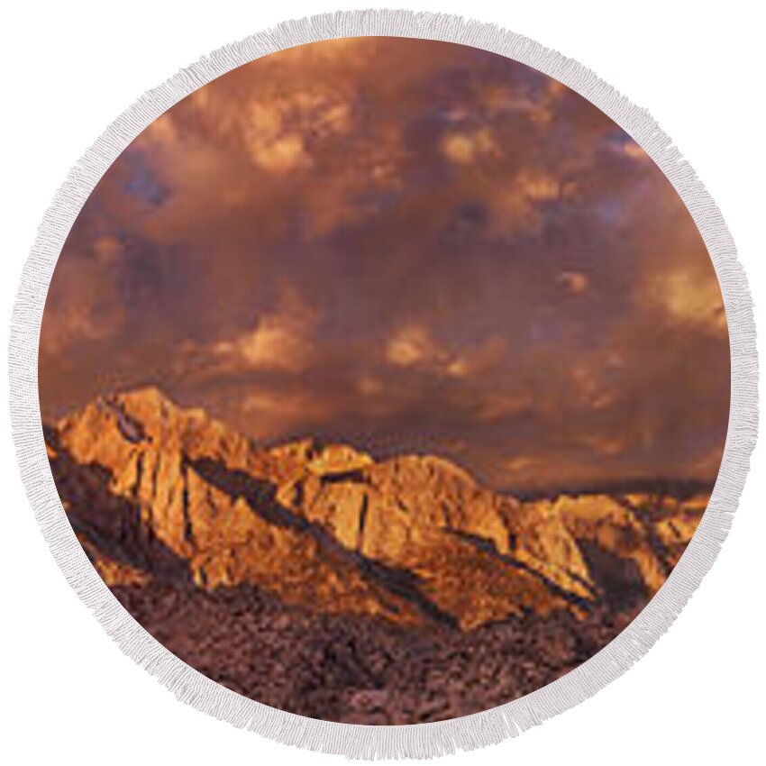 North America Round Beach Towel featuring the photograph Summer Storm Clouds Over the Eastern Sierras California by Dave Welling