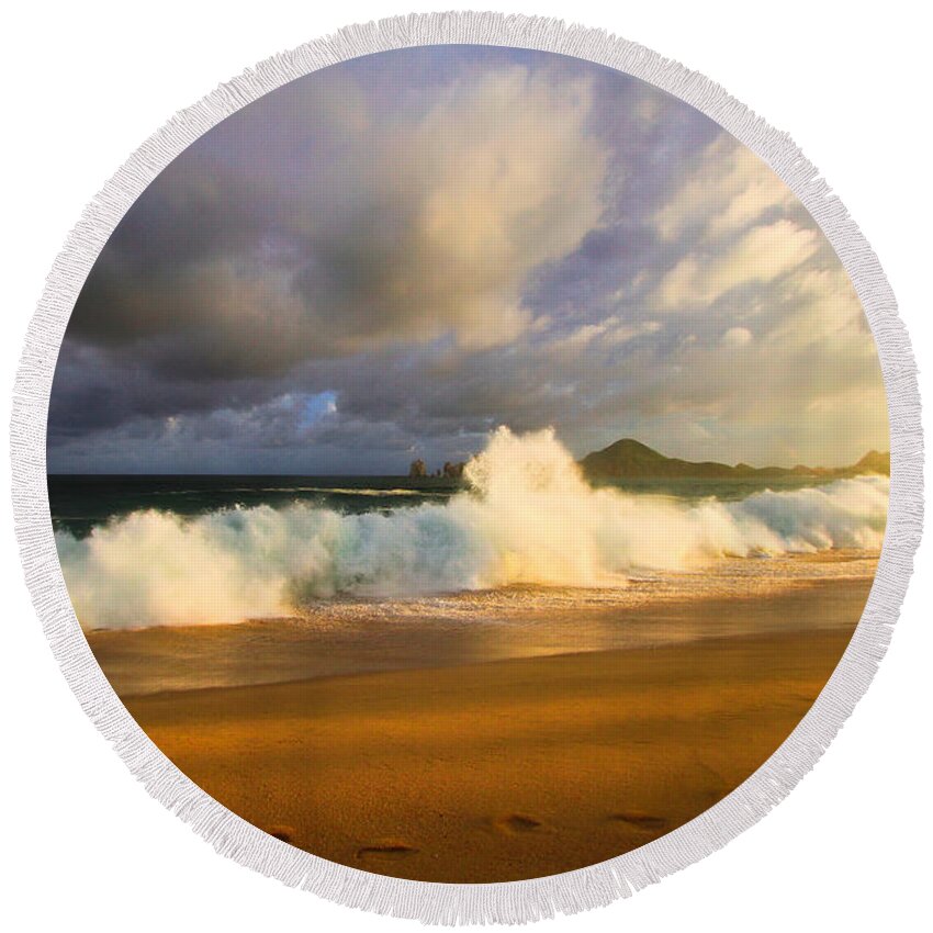 Waves Round Beach Towel featuring the photograph Summer storm by Eti Reid