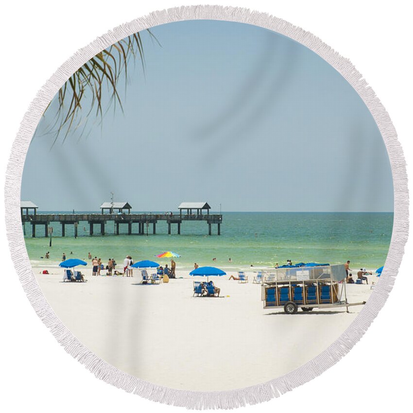 Clearwater Beach Round Beach Towel featuring the photograph Sunbathing At Clearwater Beach by Carolyn Marshall