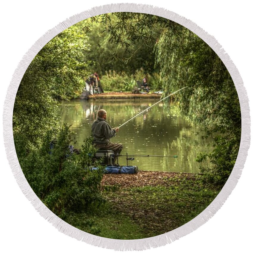 Sunday Fishing Round Beach Towel featuring the photograph Sunday fishing at the Lake by Jeremy Hayden