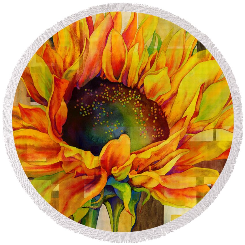 Sunflower Round Beach Towel featuring the painting Sunflower Canopy by Hailey E Herrera
