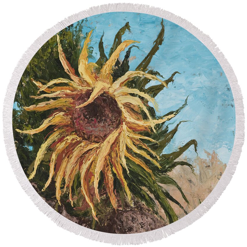 Sunflower Round Beach Towel featuring the painting Sunflower by Darice Machel McGuire