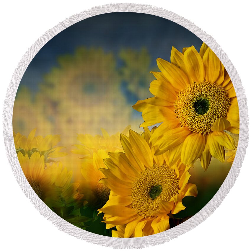 Sunflowers Round Beach Towel featuring the photograph Sunflower Garden by Shirley Mangini