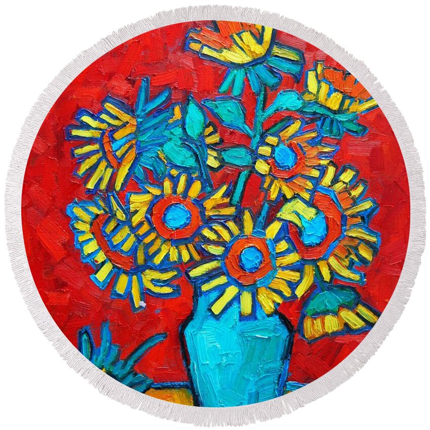 Sunflowers Round Beach Towel featuring the painting Sunflowers Bouquet by Ana Maria Edulescu