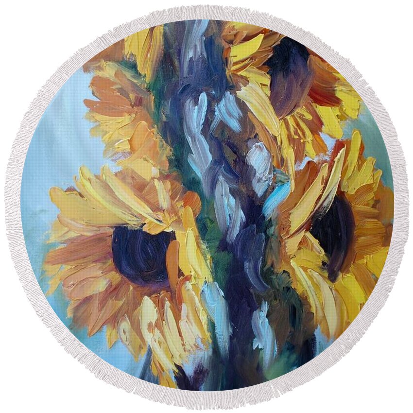 Sunflowers Round Beach Towel featuring the painting Sunflowers II by Donna Tuten